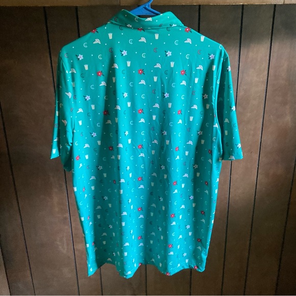 Criquet Golf Polo Shirt Mens M Green Augusta Print Floral Geometric Activewear - Picture 2 of 12